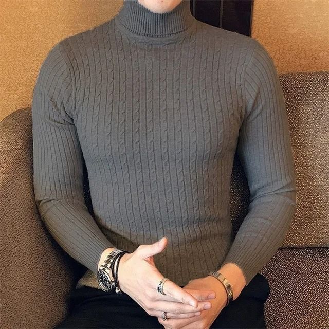 Winter High Neck Thick Warm Sweater Men Slim Fit Pullover Knitwear
