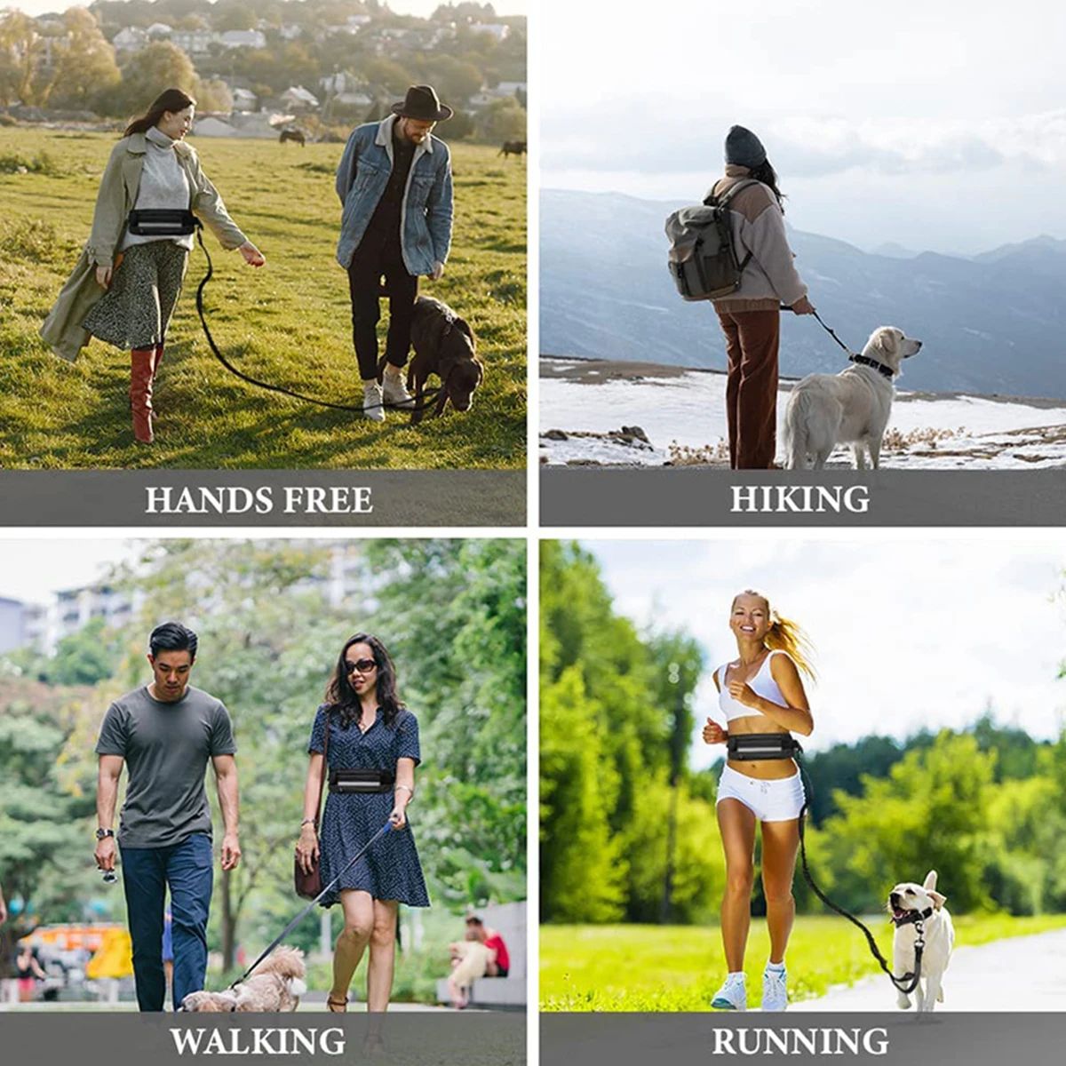 Hands-Free Running Dog Leash with Reflective Elastic Belt & Waist Bag
