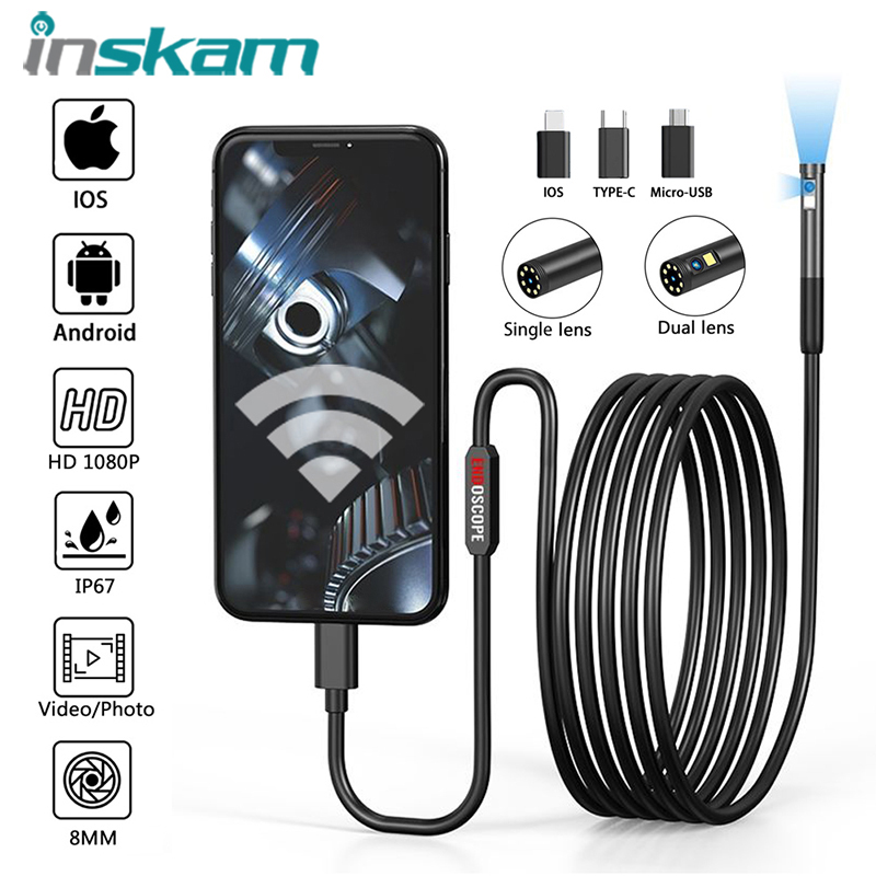 3 in 1 HD Endoscope Inspection Camera Mini Borescope for iPhone Android Type C USB Waterproof Pipeline Camera