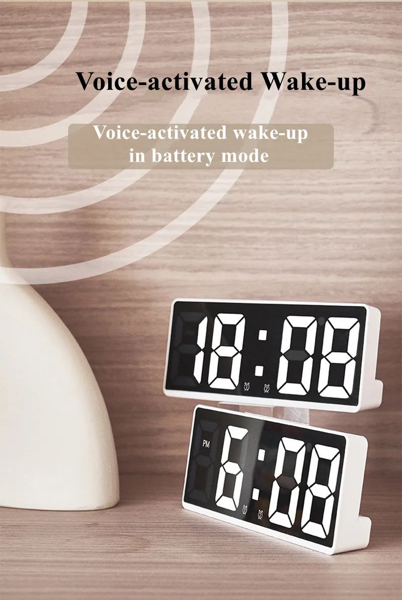 Voice Control Digital Alarm Clock with Temperature Display, Snooze & Night Mode, 12/24H Anti-Disturb Desktop Table Clock