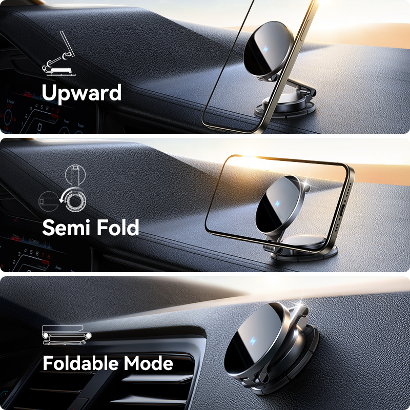 15W Wireless Charging Car Mount, Magnetic N55, 360° Rotation, Foldable Phone Holder Fast Charger