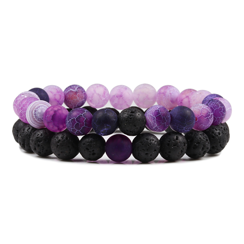 Natural Lava Stone Beaded Bracelets Bangles Set for Couples Energy Distance Best Friend Jewelry Gift