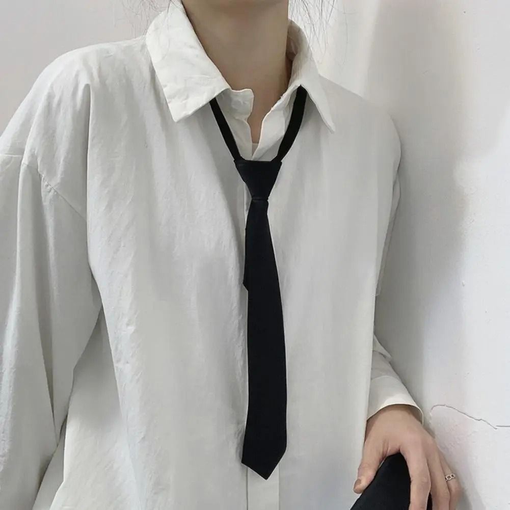 Unisex Silk Narrow Neck Tie Retro Korean Style for Men and Women