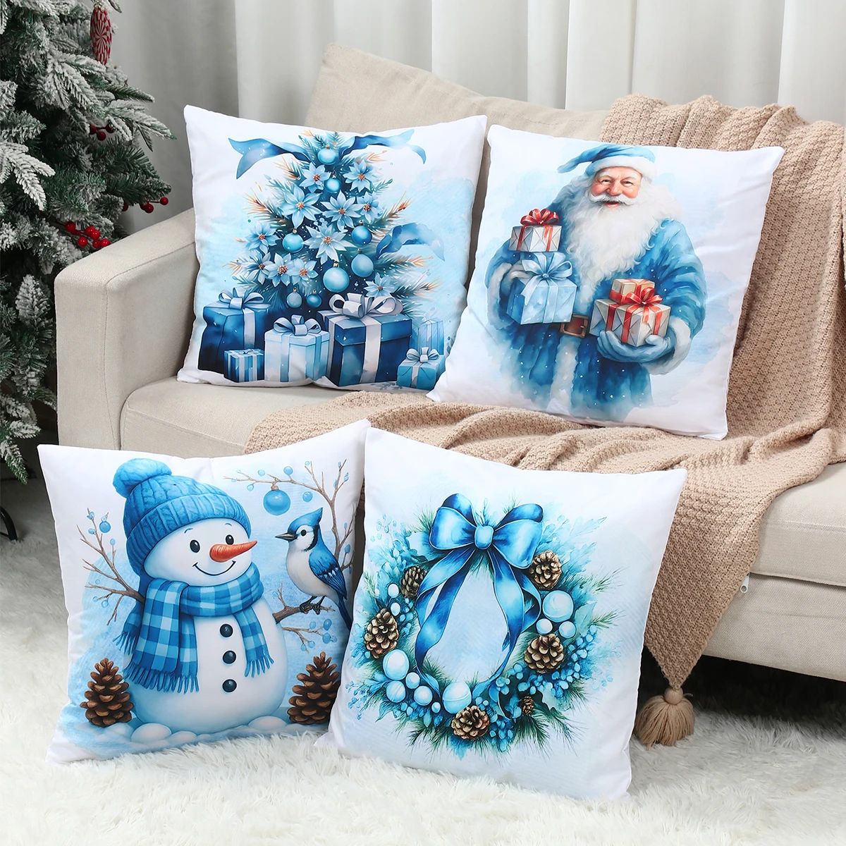 Merry Christmas Santa Pillow Cover Set 4pcs