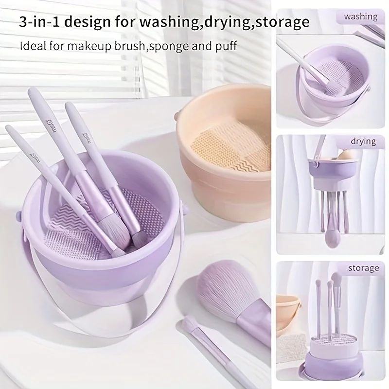 CleanEase 3-in-1 Silicone Makeup Brush Cleaner Mat & Drying Rack – All-in-One Beauty Brush Care Kit
