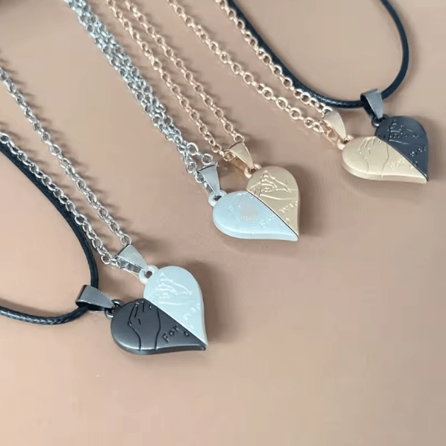 HeartbeatUnion Magnetic Couple Pendant Necklace – Electrocardiogram Heart Jewelry Gift Set