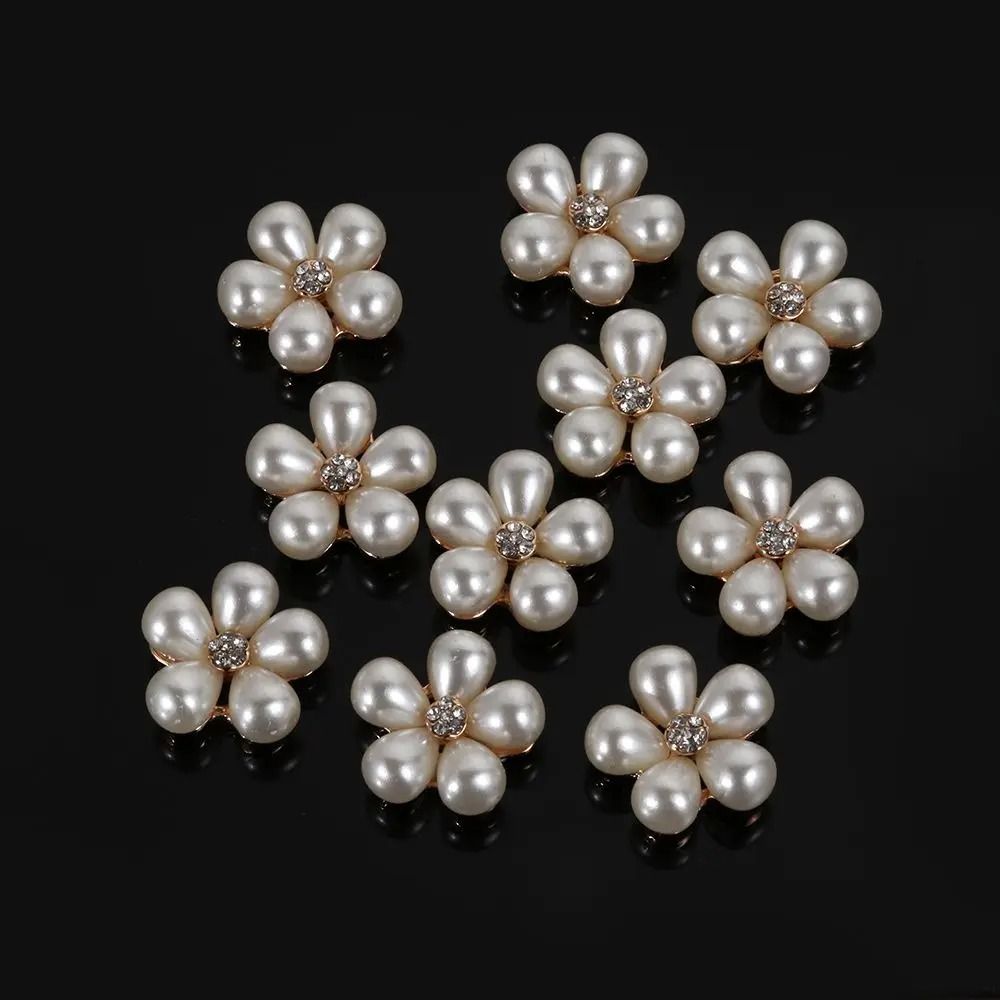 10PCS Flower Rhinestone Pearl Buttons Alloy Crystal DIY Wedding & Craft Embellishments
