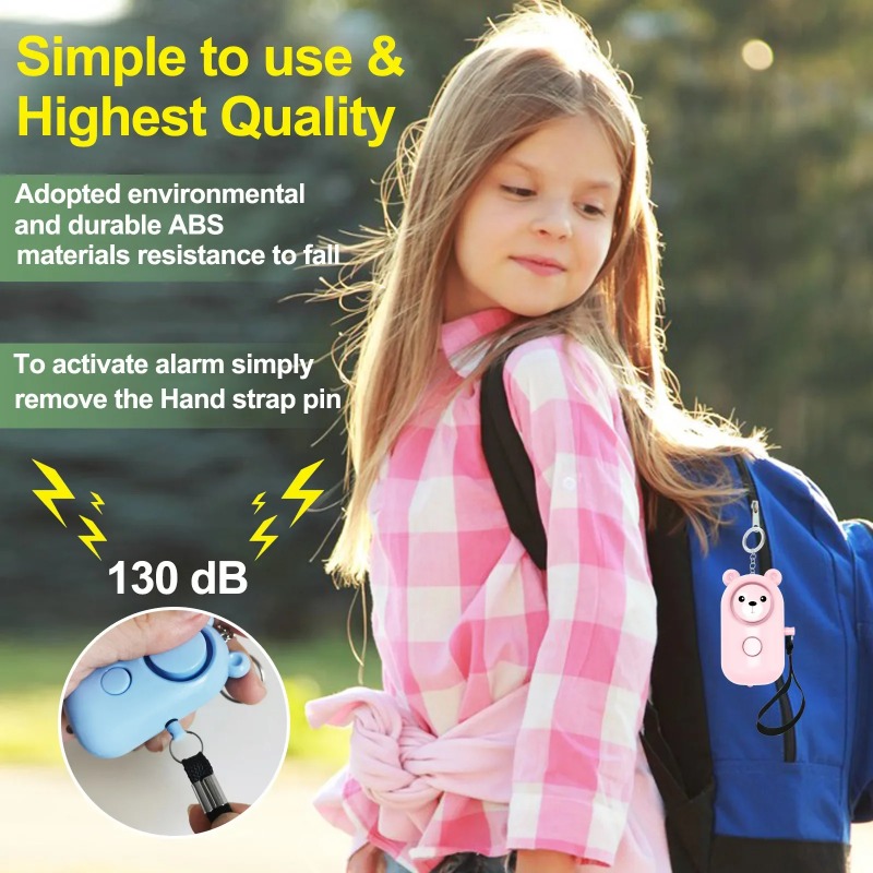 Bear Style Emergency Alarms, Security Alarm Keychain, Protective Devices Personal Siren Ring with LED Light