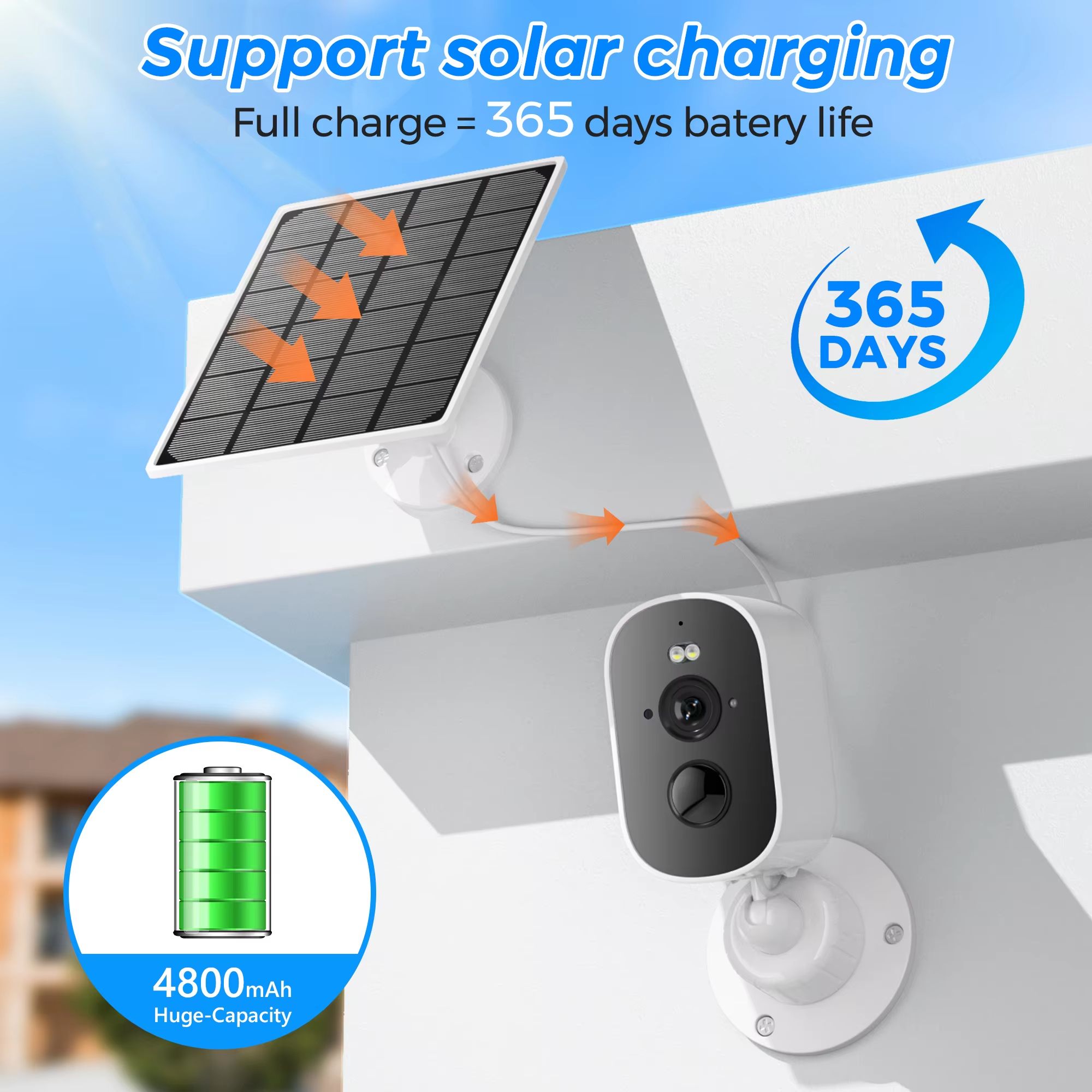 1080P Solar WiFi Outdoor Security Camera with Motion Detection & Two-Way Audio