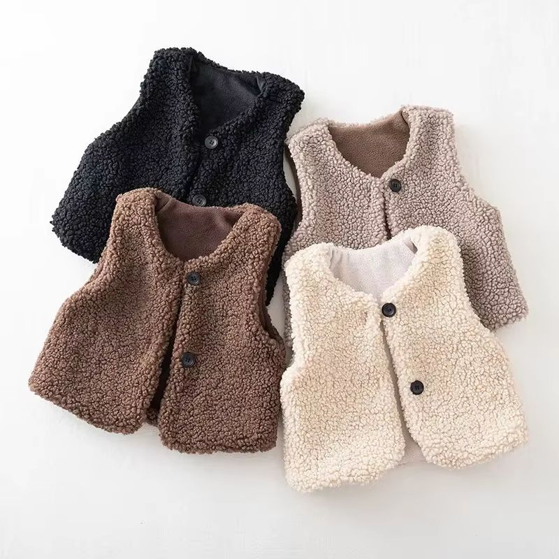 Baby Lamb Wool Velvet Vest – Plush Warm Waistcoat for Boys and Girls
