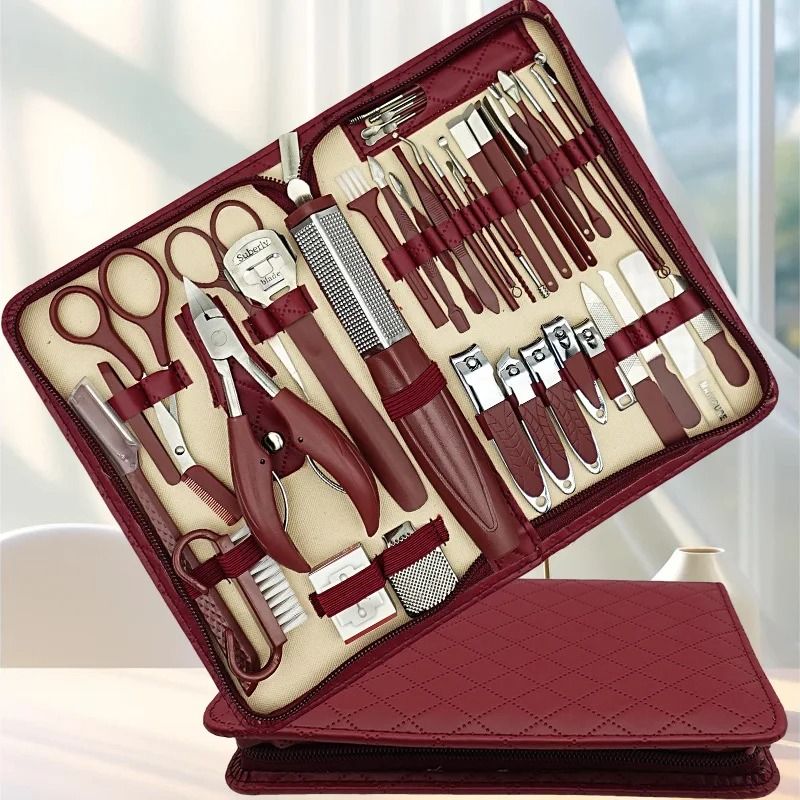 Stainless Steel Manicure & Grooming Kit – 10/42 Piece Set in Premium Zippered Leather Case