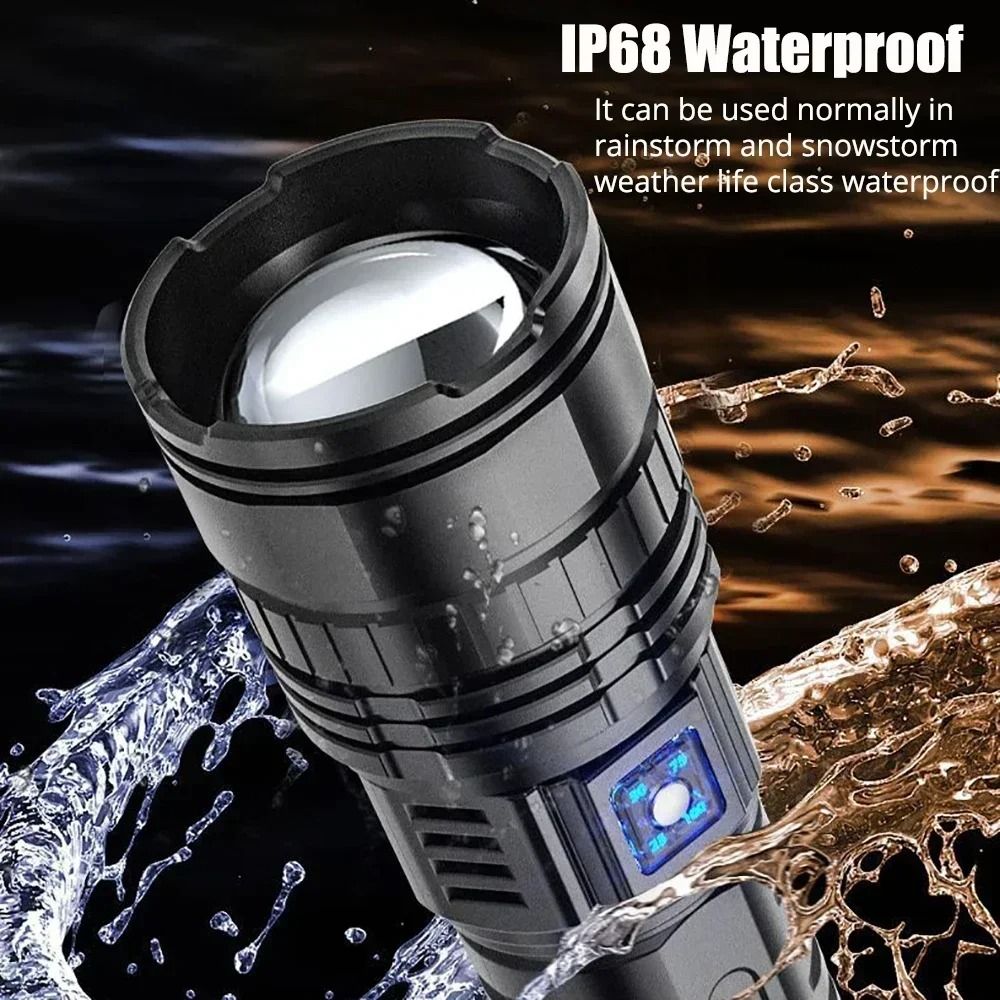 Ultra Bright Rechargeable LED Flashlight with 15000mAh Battery and Tail Light
