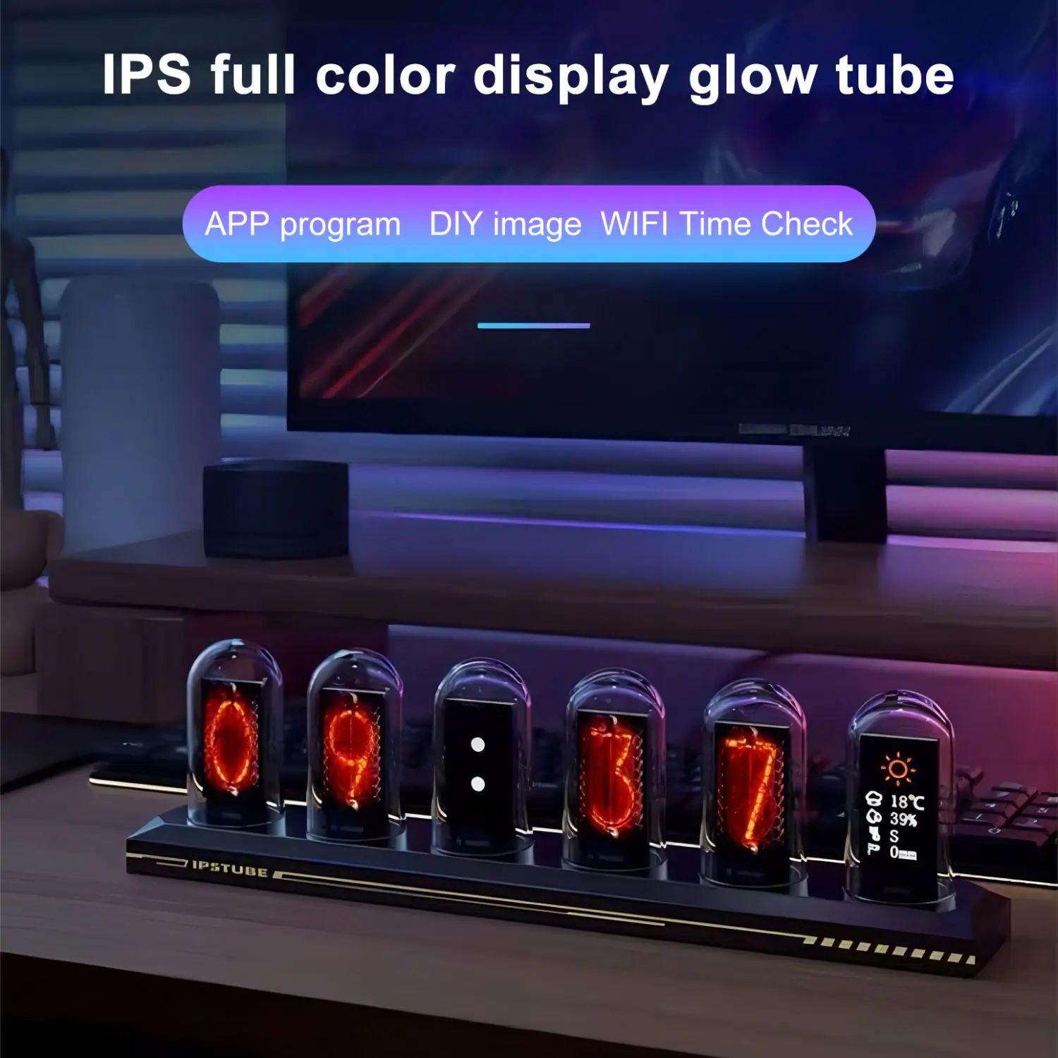 NeoGlow RGB Nixie Tube Clock – Color LED Screen Analog-Digital Desk Display