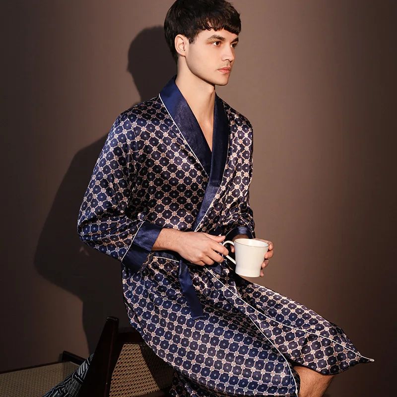 IceSilk Luxe Mens Lightweight Summer Robe – Breathable Printed Bathrobe & Loungewear