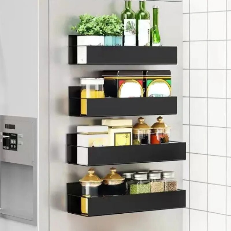 Multifunctional Magnetic Storage Shelf Kitchen Refrigerator Side Hanging Storage Rack for Household Use