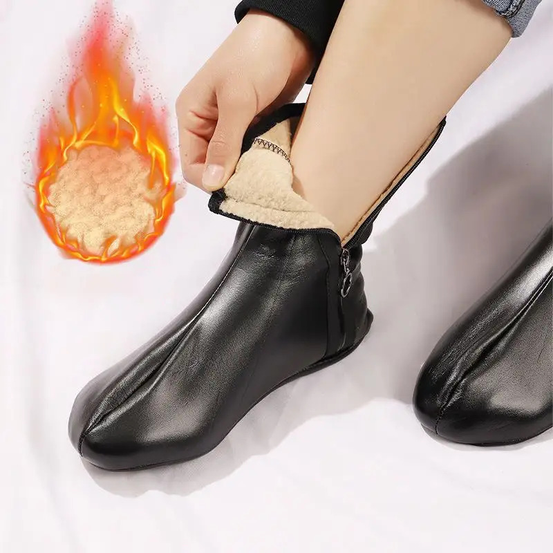 Leather Socks, Waterproof Room Socks, Wool Lining, Thick Warm Carpet, Winter Socks for Men & Women