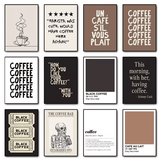 Minimalist Coffee Wall Art Canvas Skeleton Coffee Bar Decor for Modern Kitchens