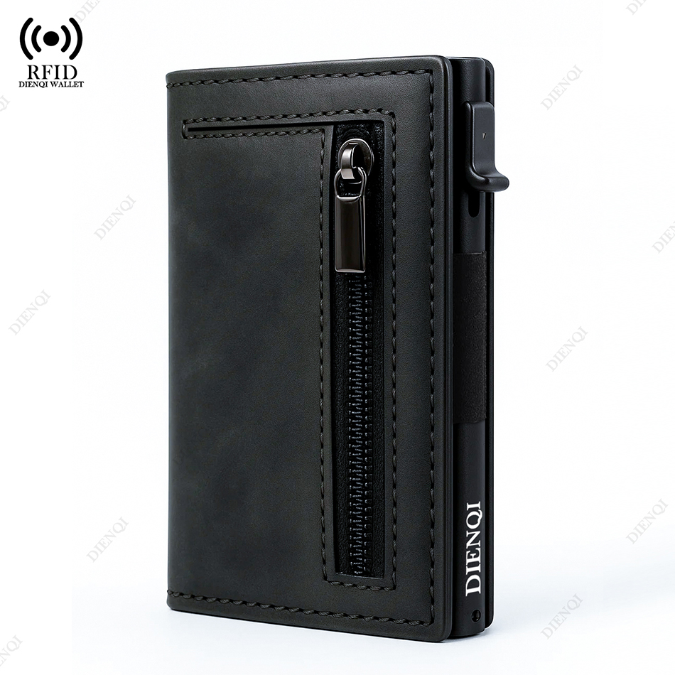 RFID Blocking Magnetic Credit Card Holder, Pop Up Luxury Men Wallet, Leather Minimalist Cardholder Vallet for Men