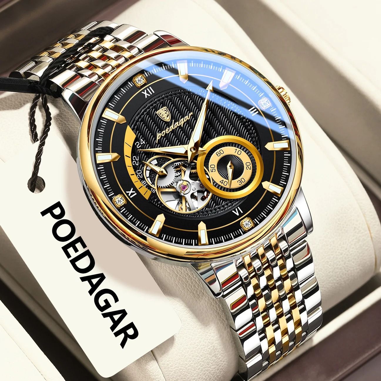 Hollow Tourbillon Mechanical Watch – Luxury Luminous Automatic Stainless Steel Timepiece