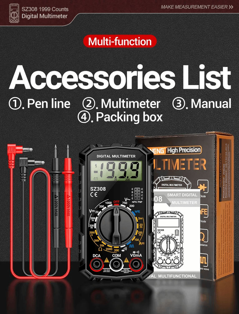 ANENG SZ308 Digital Multimeter with Square Wave and HFE Testing