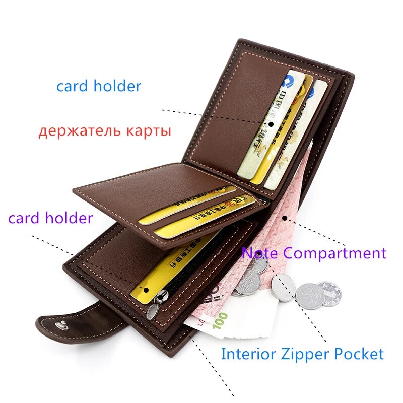 Premium PU Leather Mens Wallet with Hasp Closure Compact Credit Card Holder