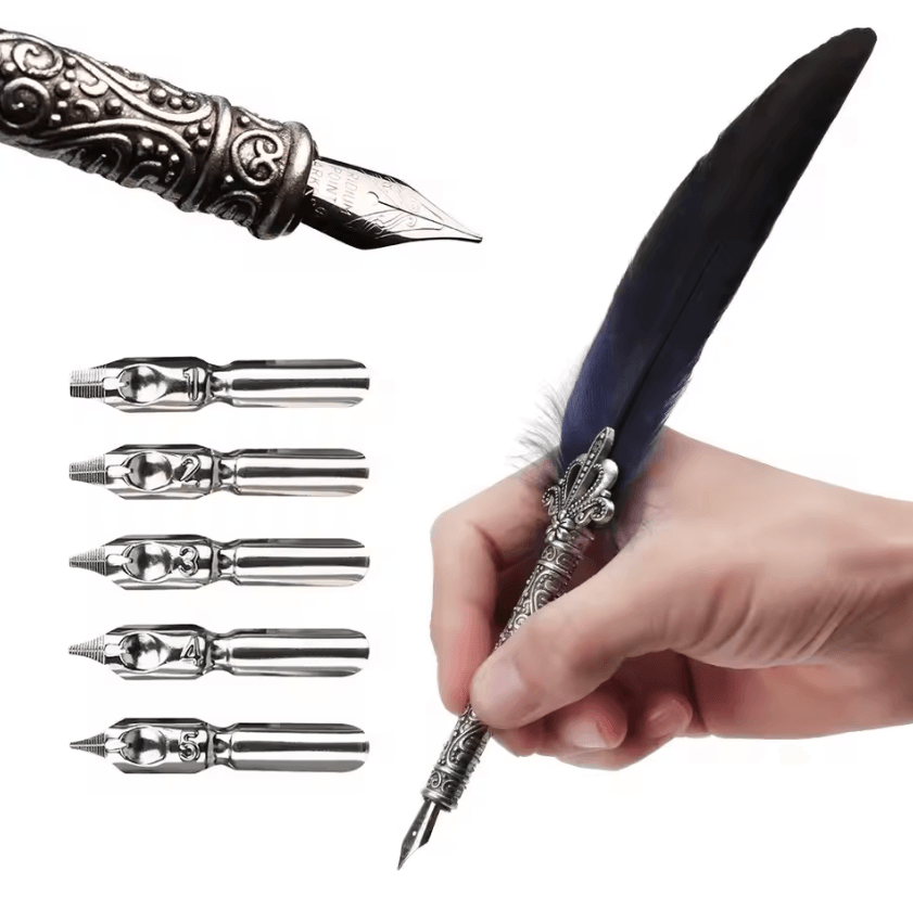 Luxury Vintage Feather Quill Pen Set with Gift Box – Calligraphy Signature Writing Kit