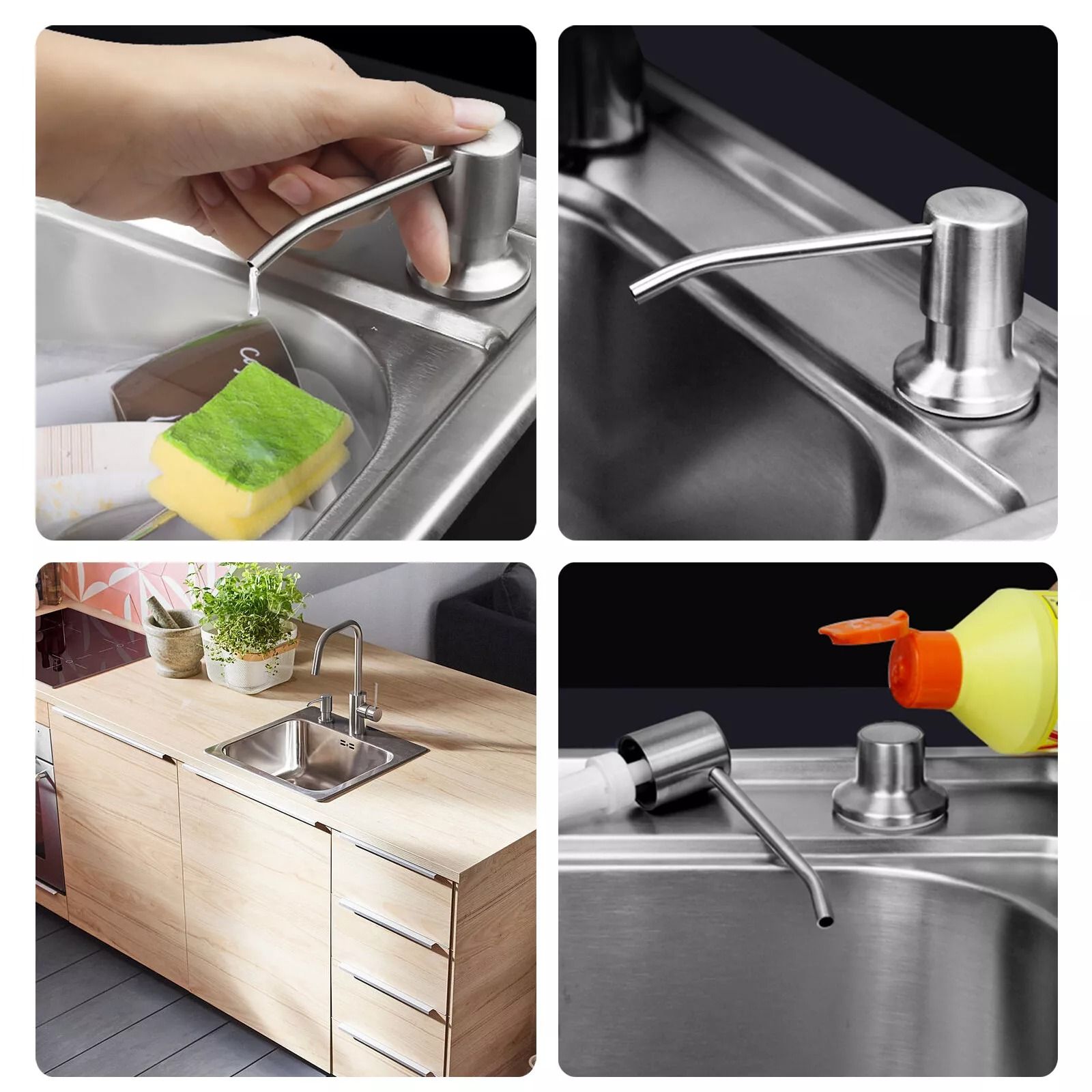 300ml Stainless Steel Kitchen Sink Soap Dispenser, Polish Finish Hand Liquid Pump Bottle