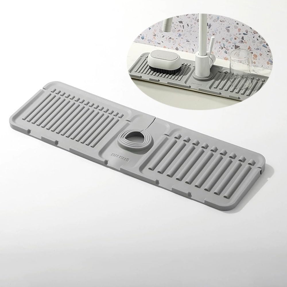 Faucet Mat for Kitchen Sink, Fast Drying Silicone Draining Tray, Stone Sink Accessories for Countertop, Drain Rack