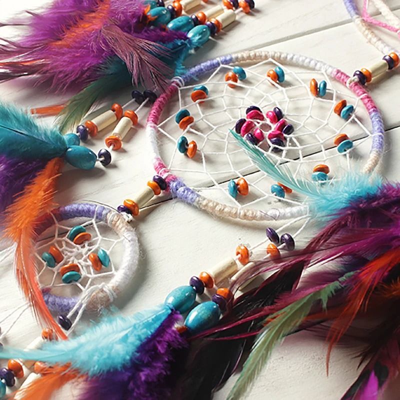 Five-Ring Celestial Dream Catcher – High-Definition Tiered Textile Sculpture