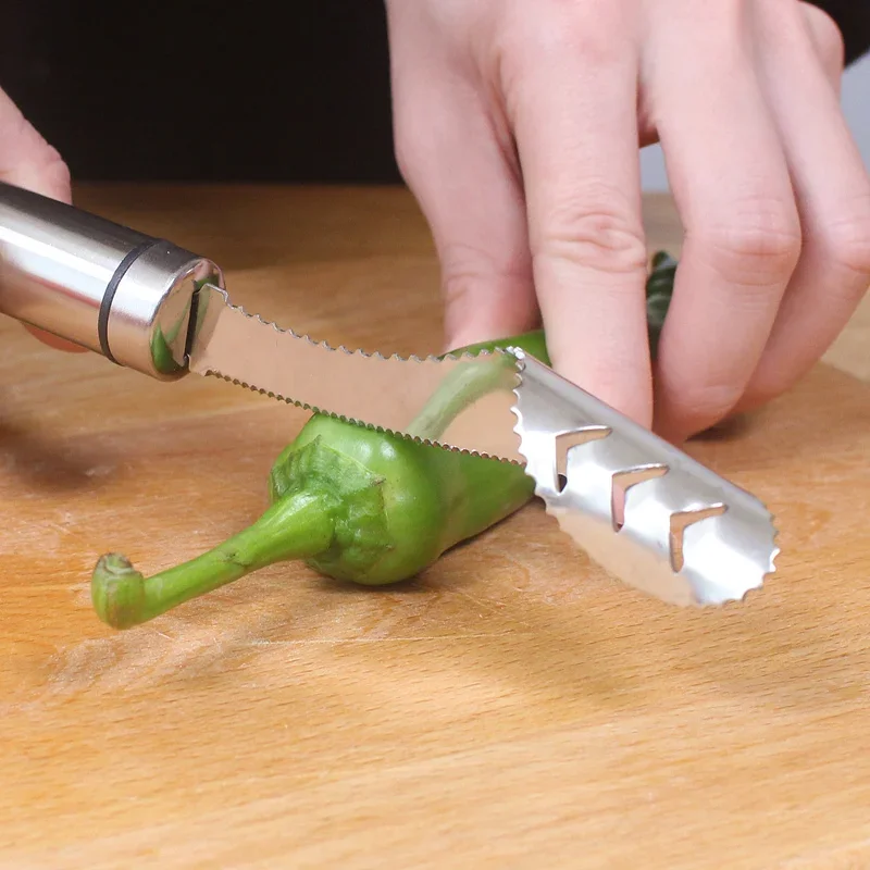 Stainless Steel Corer, Green Pepper Seed Remover, Chili Corer, Bitter Gourd Cutter for Easy Seed Removal