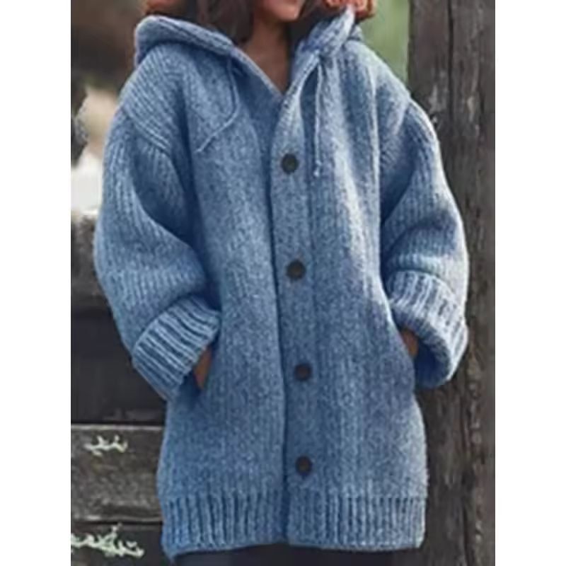 Warm Luxe Womens Chunky Knit Button-Down Cardigan Coat with Pockets