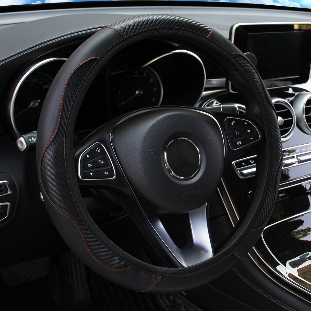 Carbon Fiber Leather Steering Wheel Cover Durable Automotive Upgrade for Wheels