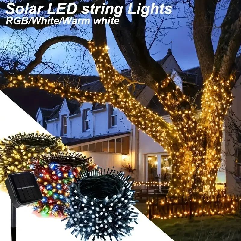 Solar String Lights Outdoor 8 Mode Twinkle Fairy Lights with Waterproof Solar Power