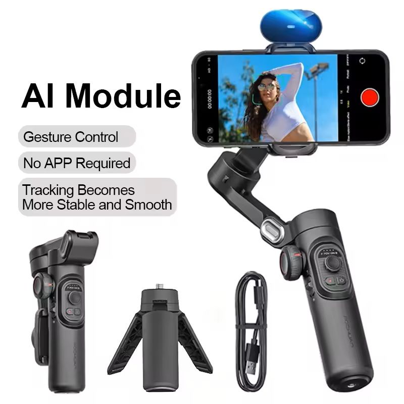 3-Axis Smartphone Gimbal Stabilizer with Face Tracking and Fill Light