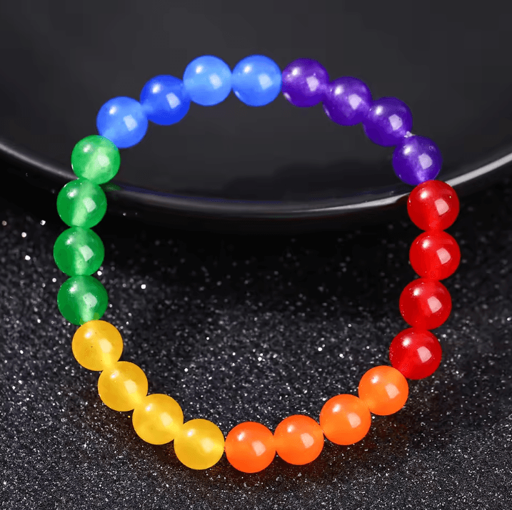 RainbowUnity Natural Stone Bead Bracelet – Six-Color Couples & LGBT Pride Jewelry for Yoga & Meditation
