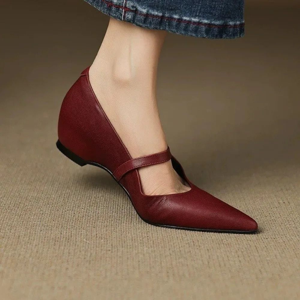 Retro Style Thick-Heel Mary Janes – Elegant Pointed-Toe Comfort Office Pumps