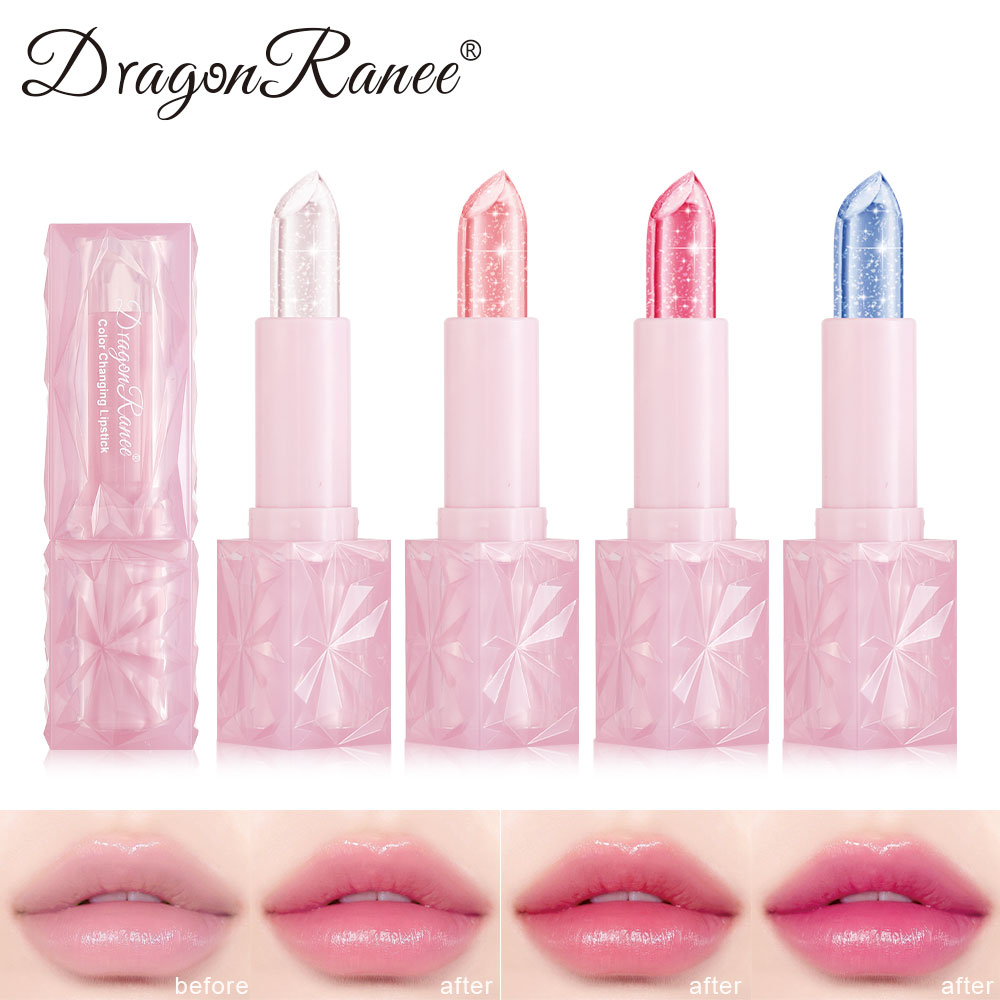 Colorful Changing Thermochromic Pink Three Diamond Crystal Lipstick, Waterproof Long Lasting Moisturising Lip Colour