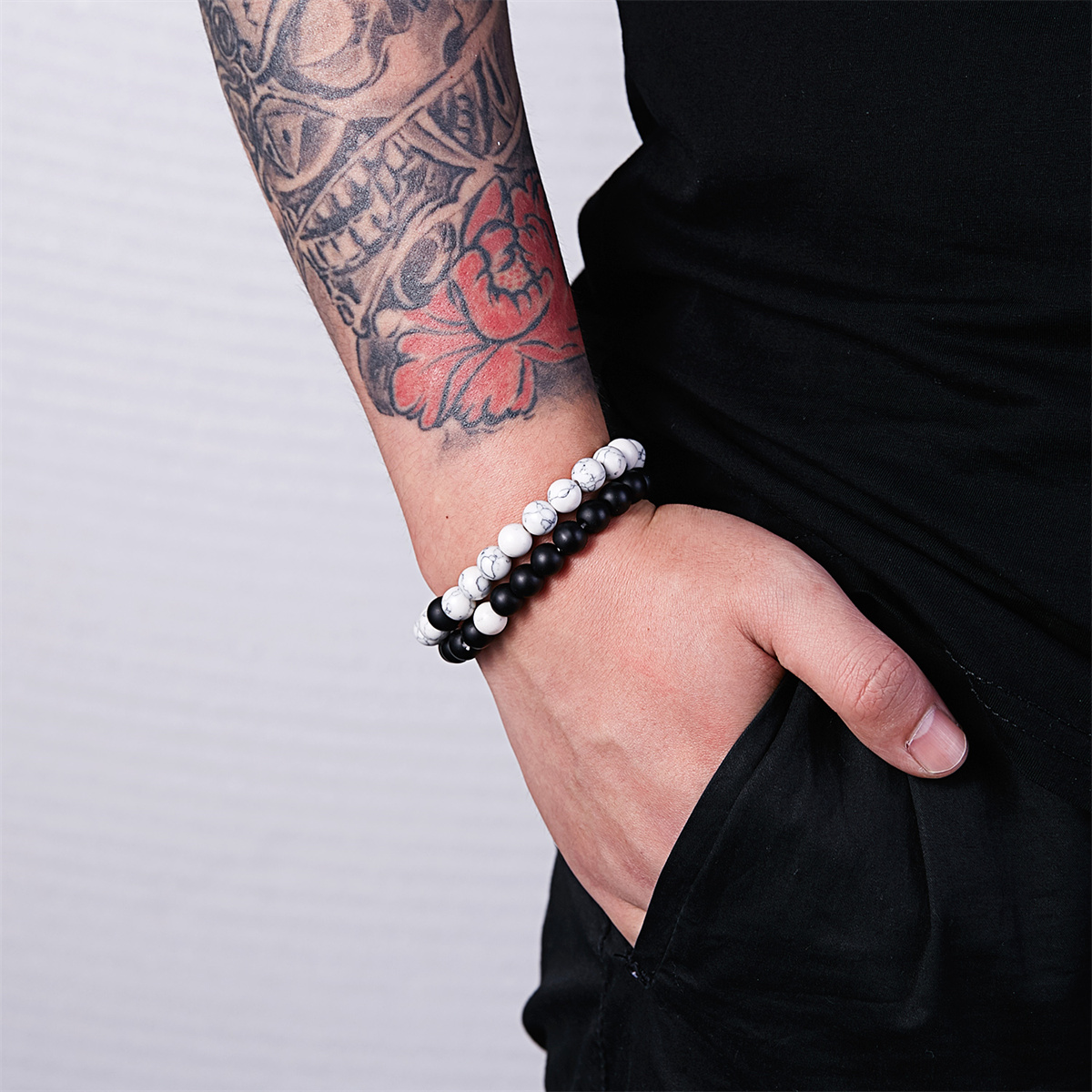 Yoga Bracelets for Men Women Lava Stone Tiger Eye Beaded Couple Distance Black White Elastic Rope Jewelry Gifts