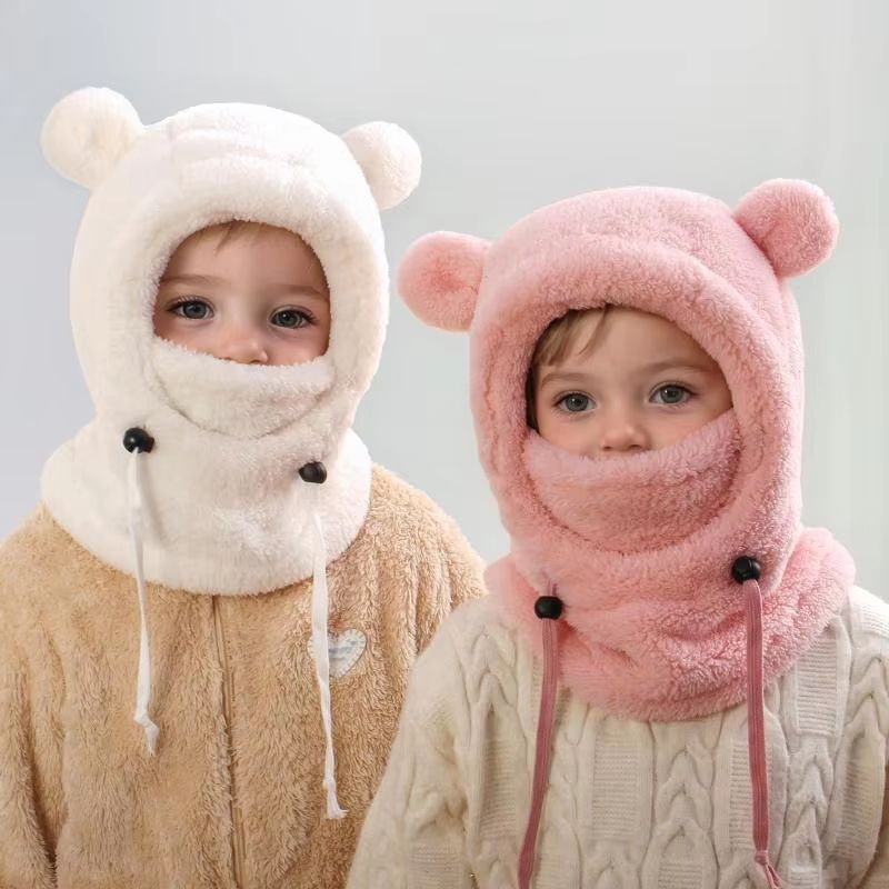 Kids Plush Balaclava Hat with Neck Cover and Full Face Wind Protection