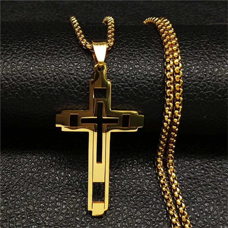 Men's Gold Color Cross Stainless Steel Choker Necklace Jewelry Corrente Masculina Chain