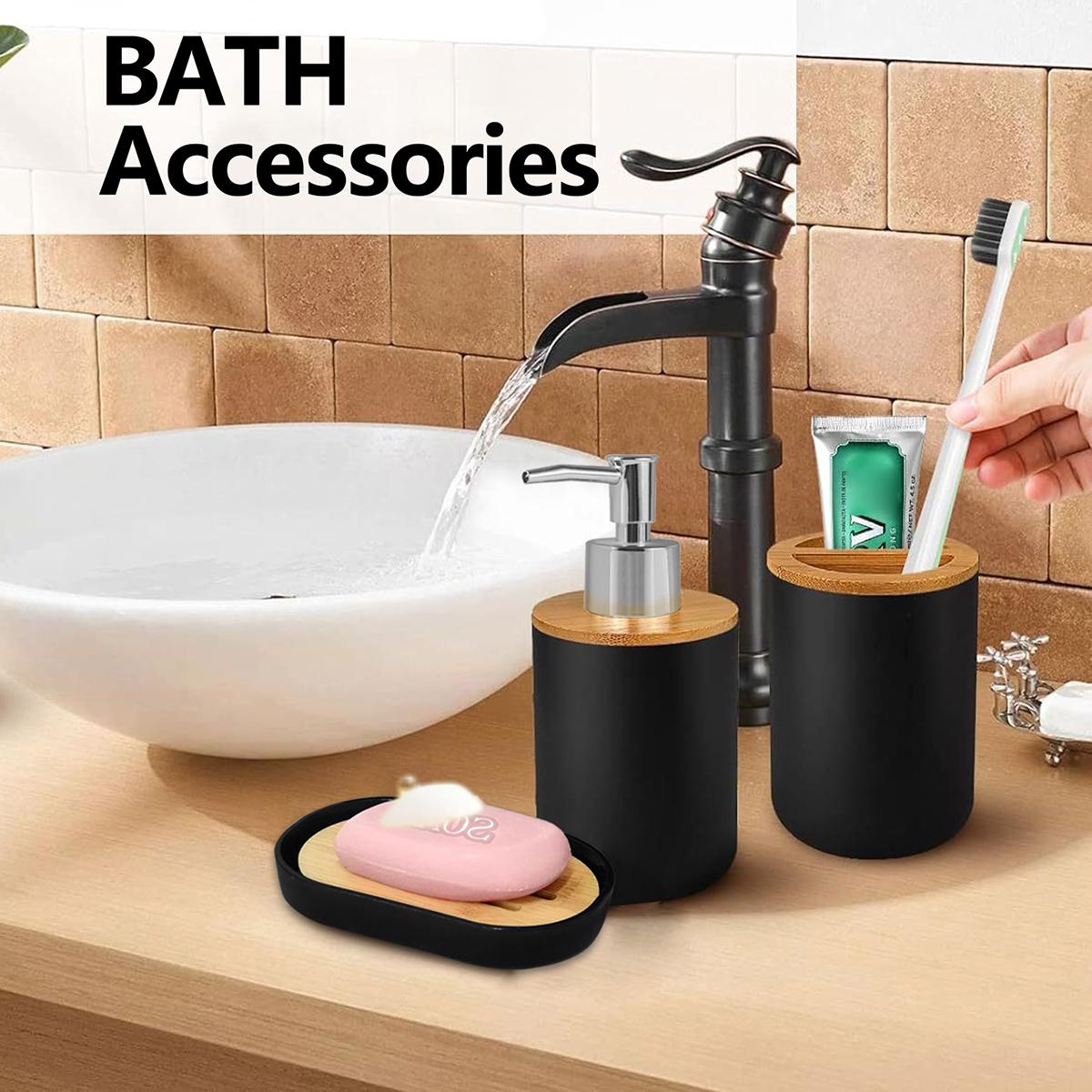 Toothbrush Holder, Soap Dispenser, Soap Box for Bathroom Accessories Set
