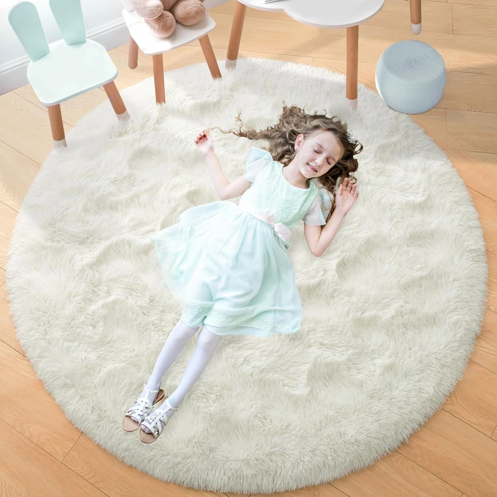 Fluffy Black Round Rug | Ultra-Soft Shaggy Area Carpet
