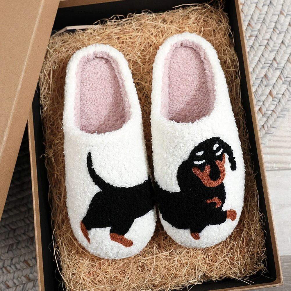 Fuzzy Dog Slippers Cute Warm Non Slip Indoor House Slippers