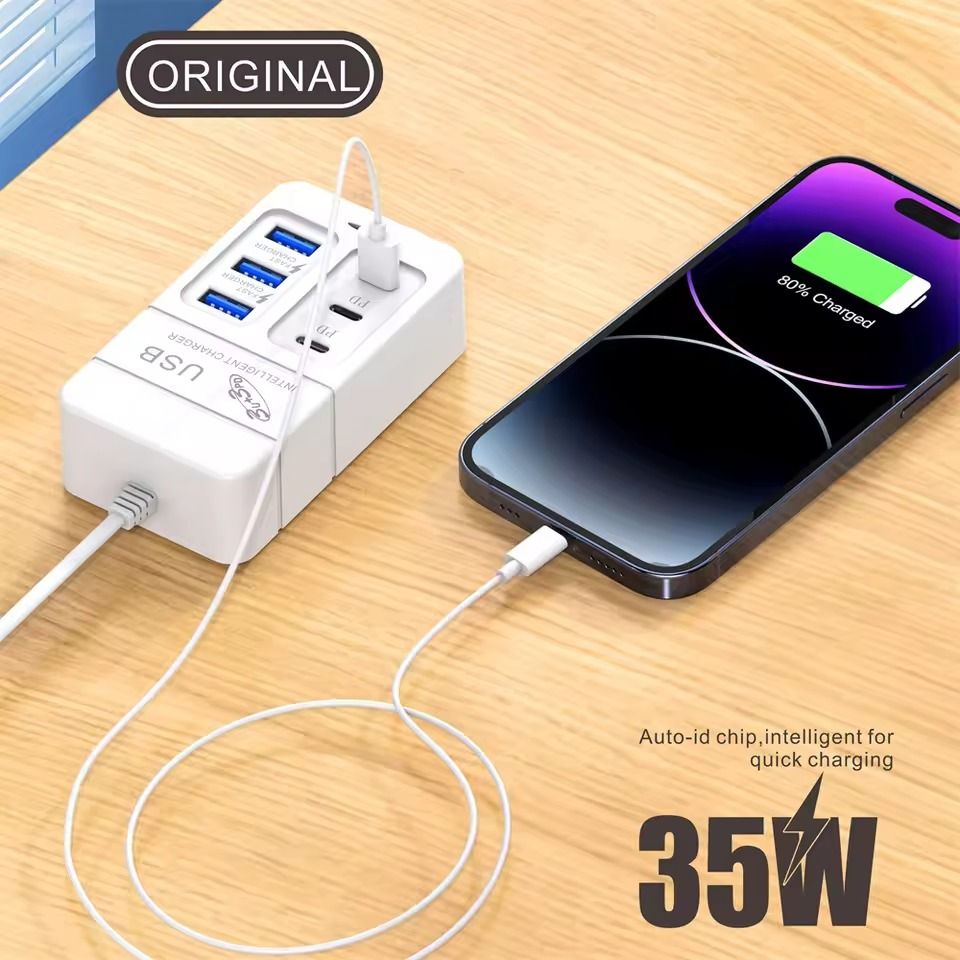 35W Multiport USB Fast Charger 6 Port Wall Adapter with Type C and USB Hub for EU US Plug