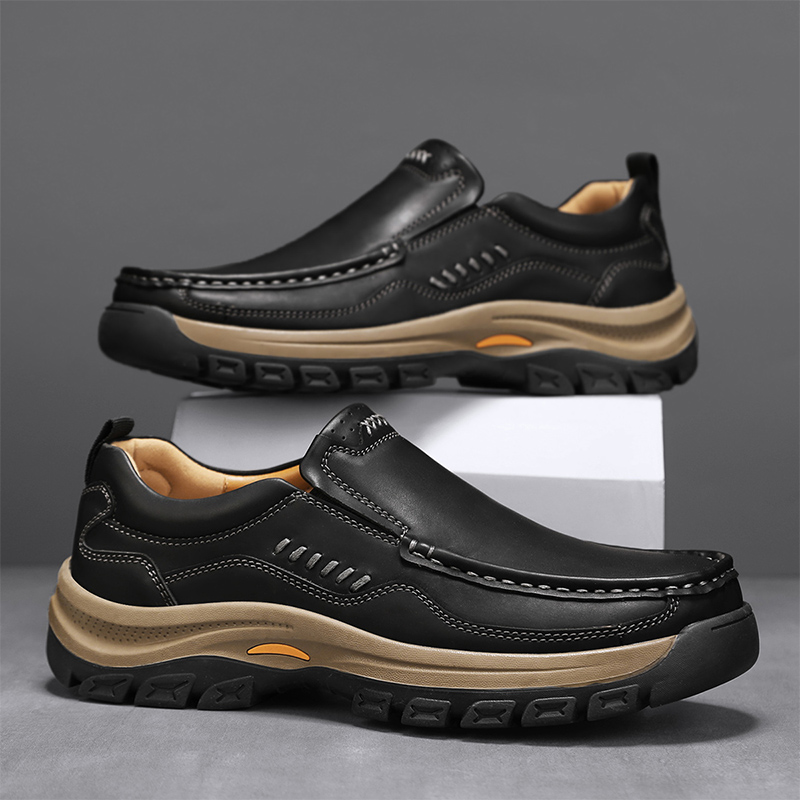 Simple Trendy Slip-On Sneakers, Men's Hand-Stitched Fashion Loafers, Large Size Office Casual Shoes