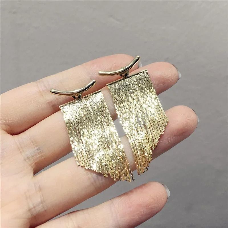 Long Gold Color Bling Tassel Earrings