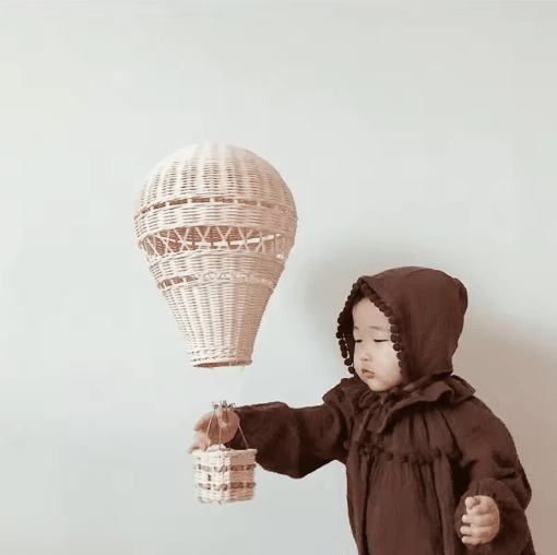 Handwoven Rattan Hot Air Balloon Decor Nursery Wall Hanging & Baby Photo Prop