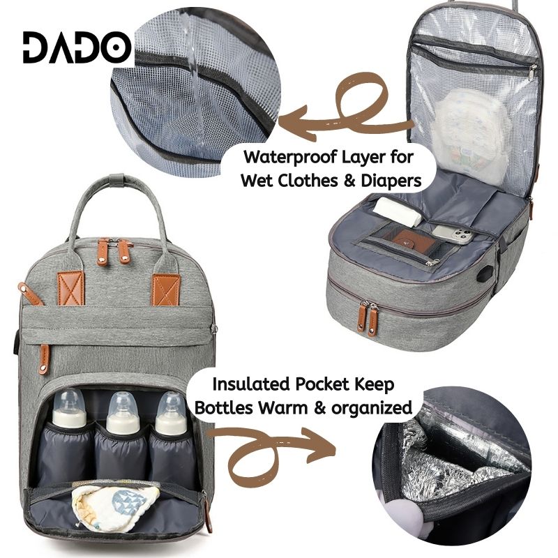 Diaper Bag Backpack Baby Essentials Travel Tote, Multifunction Waterproof with Changing Station Pad & Stroller Straps