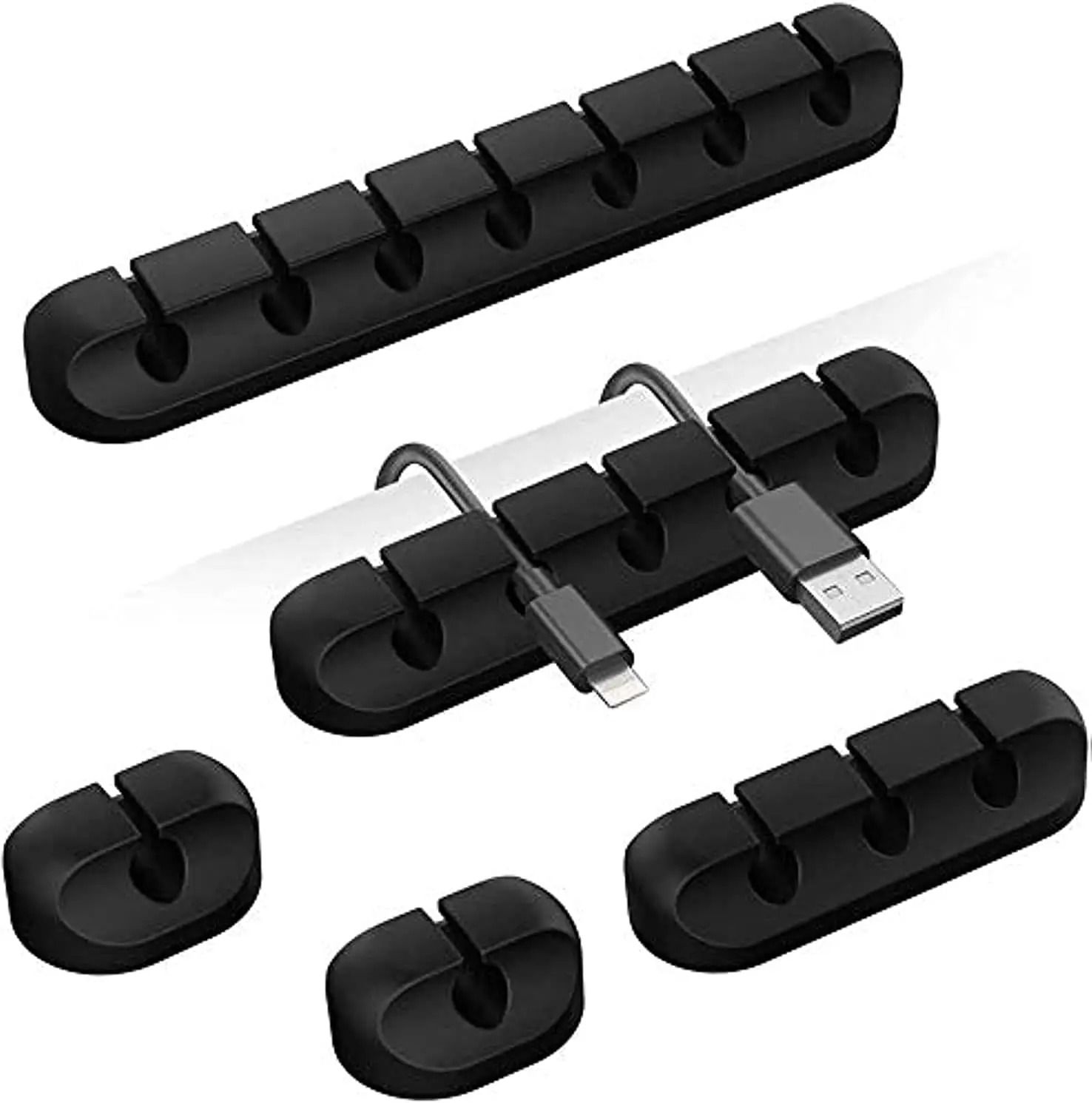 5-Piece Silicone Cable Cord Organizer – High-Performance USB Winder & Self-Adhesive Management Clips for PC and Mobile