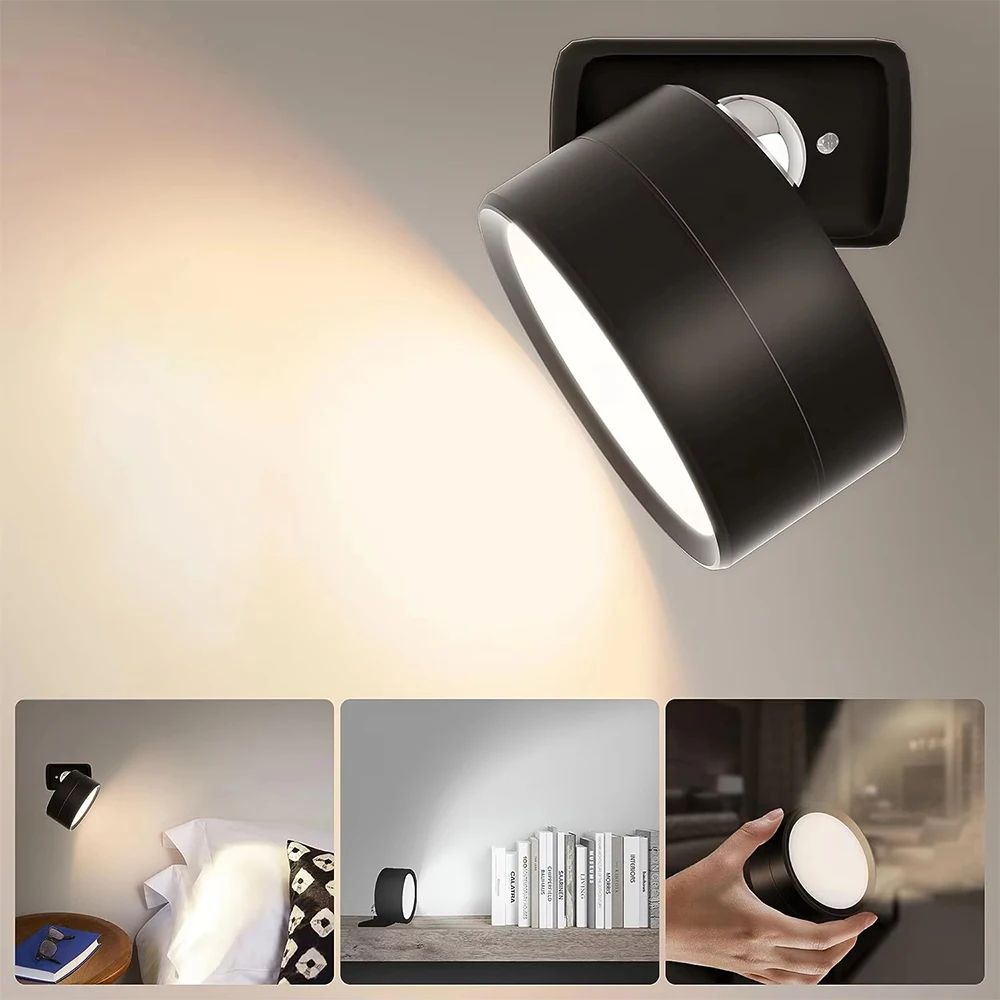 Rechargeable RGB LED Wall Lamp with Remote, Touch Control & Magnetic 360° Rotation Night Light
